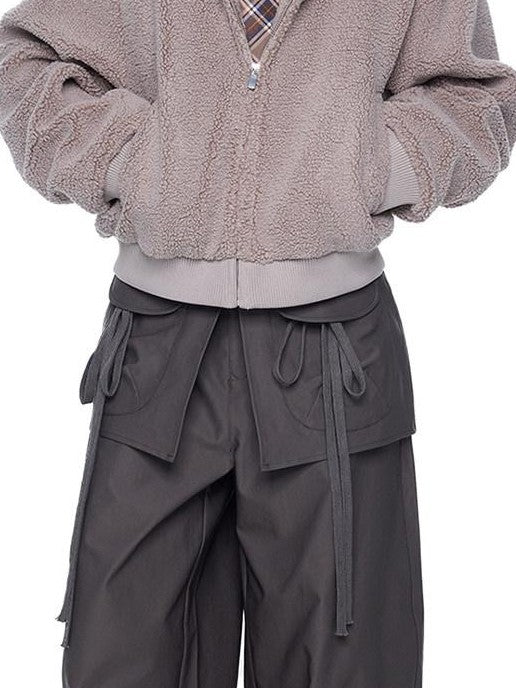 EZEK Sherpa Collar Hooded Ribbed Hem Cropped Loose Women's Polyester Fleece Jackets