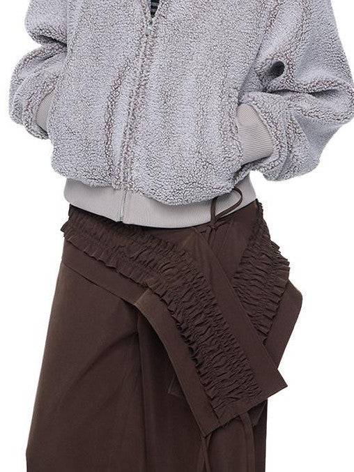 EZEK Sherpa Collar Hooded Ribbed Hem Cropped Loose Women's Polyester Fleece Jackets