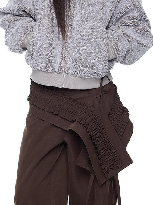 EZEK Sherpa Collar Hooded Ribbed Hem Cropped Loose Women's Polyester Fleece Jackets