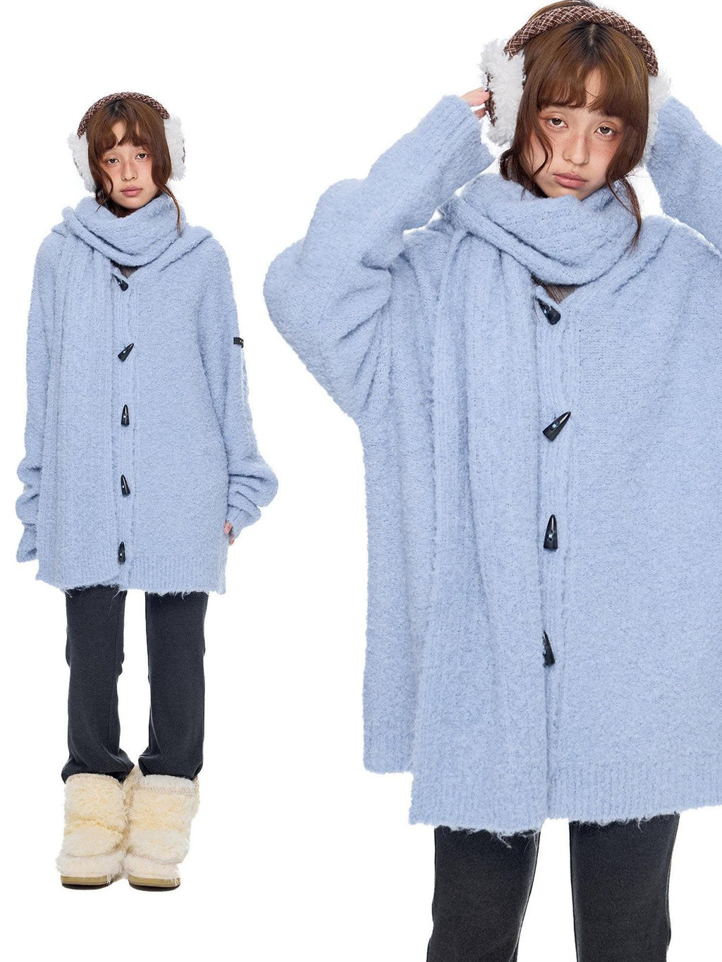 EZEK Slouchy Speckled Textured Hooded Toggle Button Women's Knit Cardigans