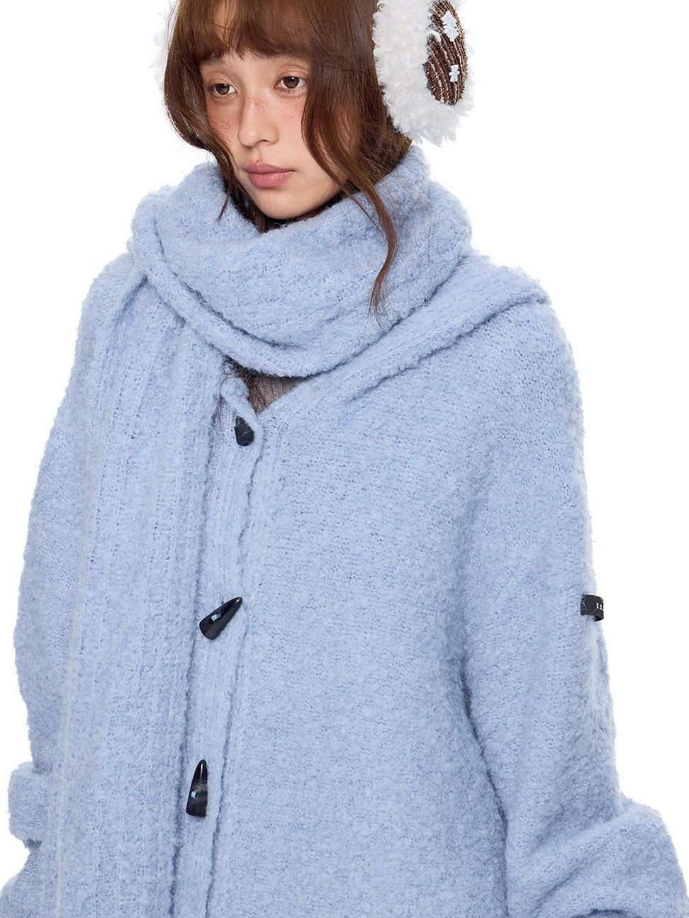 EZEK Slouchy Speckled Textured Hooded Toggle Button Women's Knit Cardigans