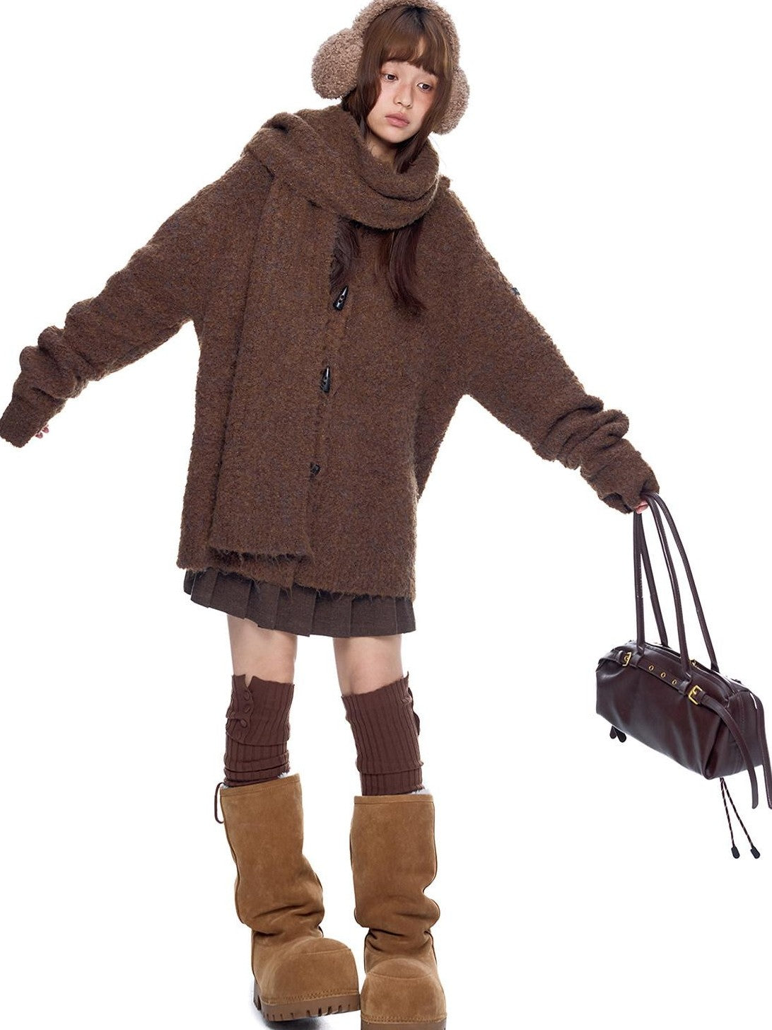 EZEK Slouchy Speckled Textured Hooded Toggle Button Women's Knit Cardigans
