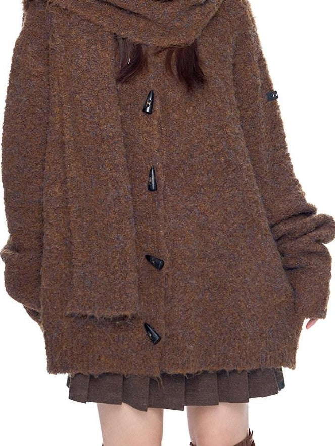 EZEK Slouchy Speckled Textured Hooded Toggle Button Women's Knit Cardigans