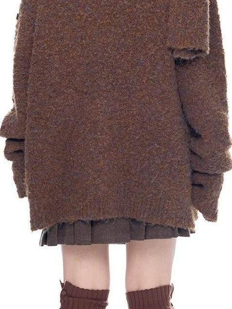 EZEK Slouchy Speckled Textured Hooded Toggle Button Women's Knit Cardigans