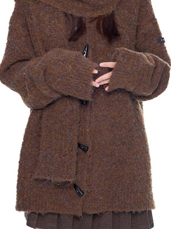 EZEK Slouchy Speckled Textured Hooded Toggle Button Women's Knit Cardigans