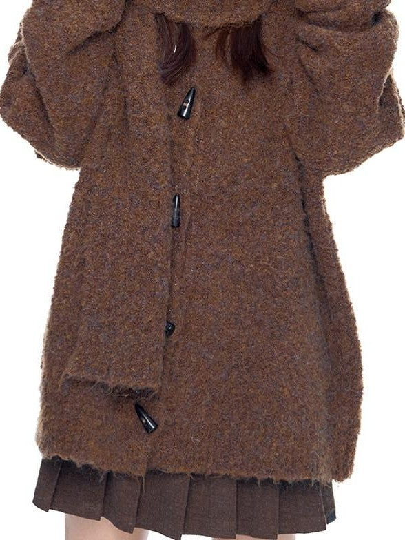 EZEK Slouchy Speckled Textured Hooded Toggle Button Women's Knit Cardigans
