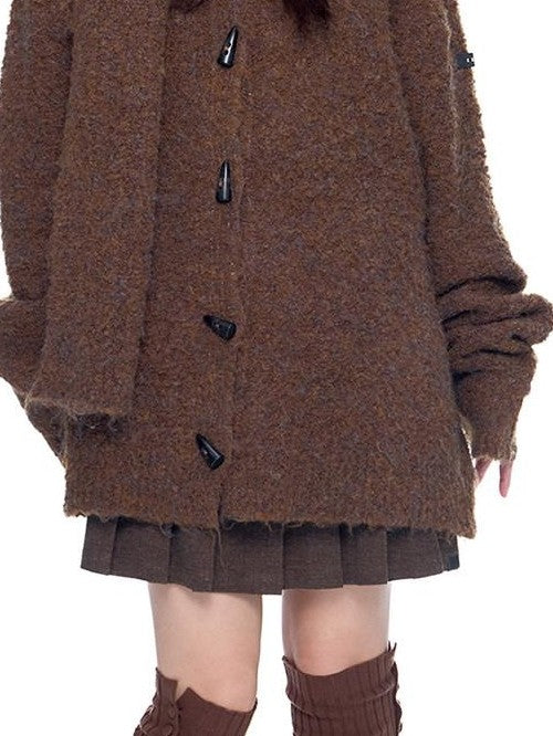 EZEK Slouchy Speckled Textured Hooded Toggle Button Women's Knit Cardigans
