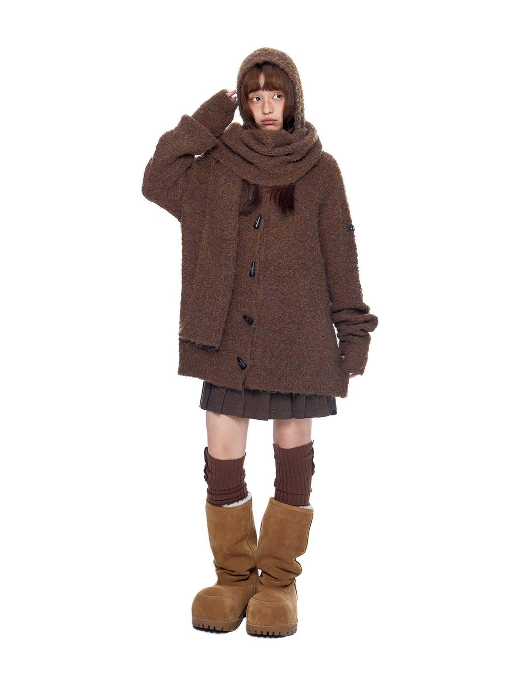 EZEK Slouchy Speckled Textured Hooded Toggle Button Women's Knit Cardigans
