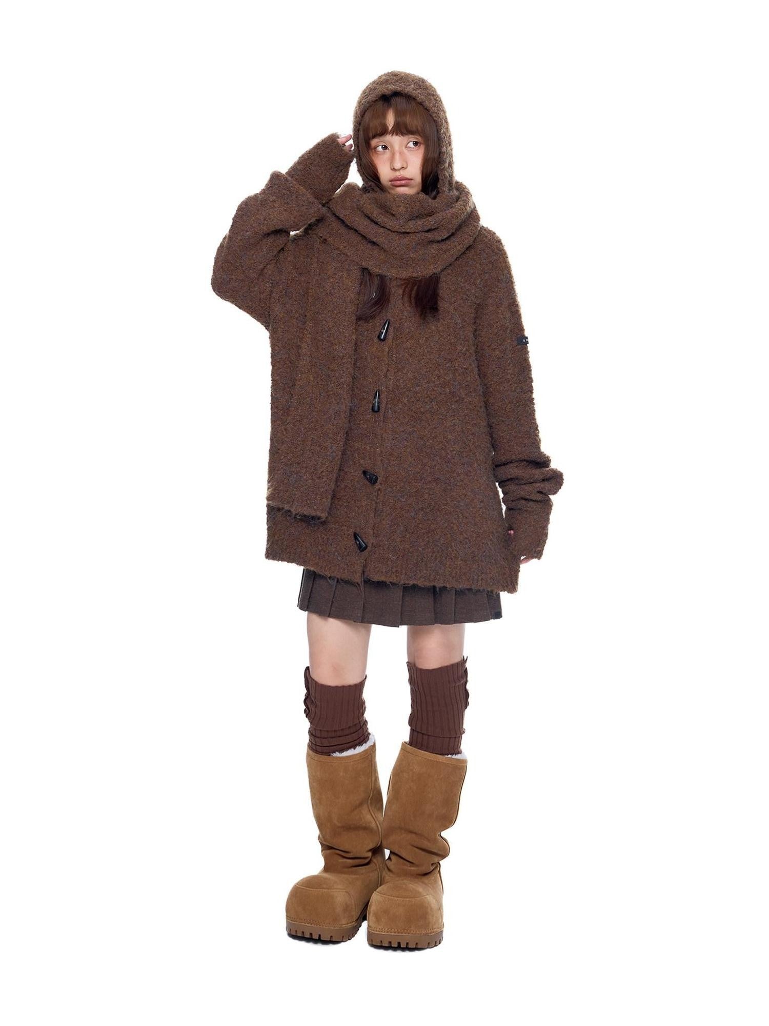 EZEK Slouchy Speckled Textured Hooded Toggle Button Women's Knit Cardigans