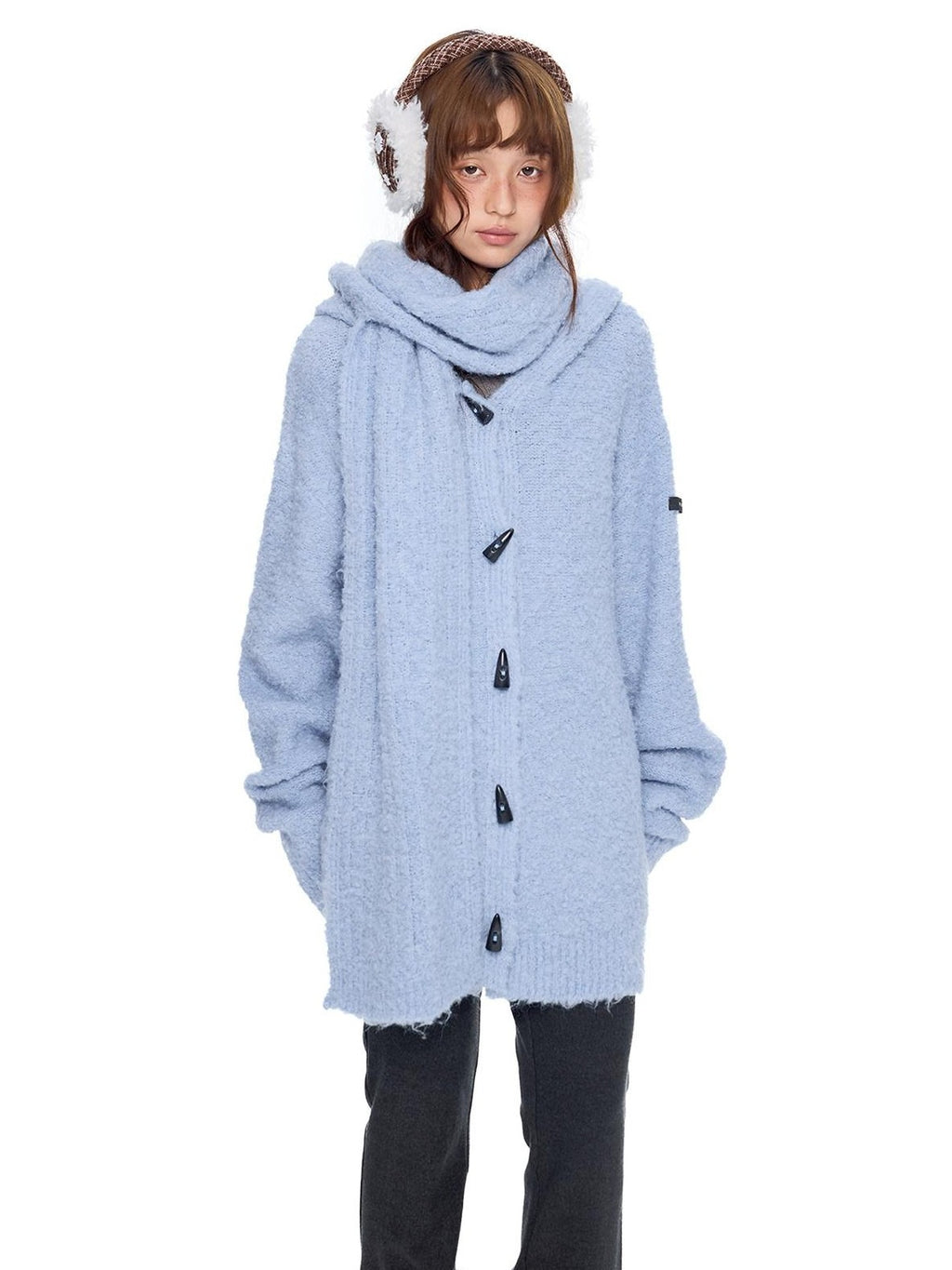 EZEK Slouchy Speckled Textured Hooded Toggle Button Women's Knit Cardigans