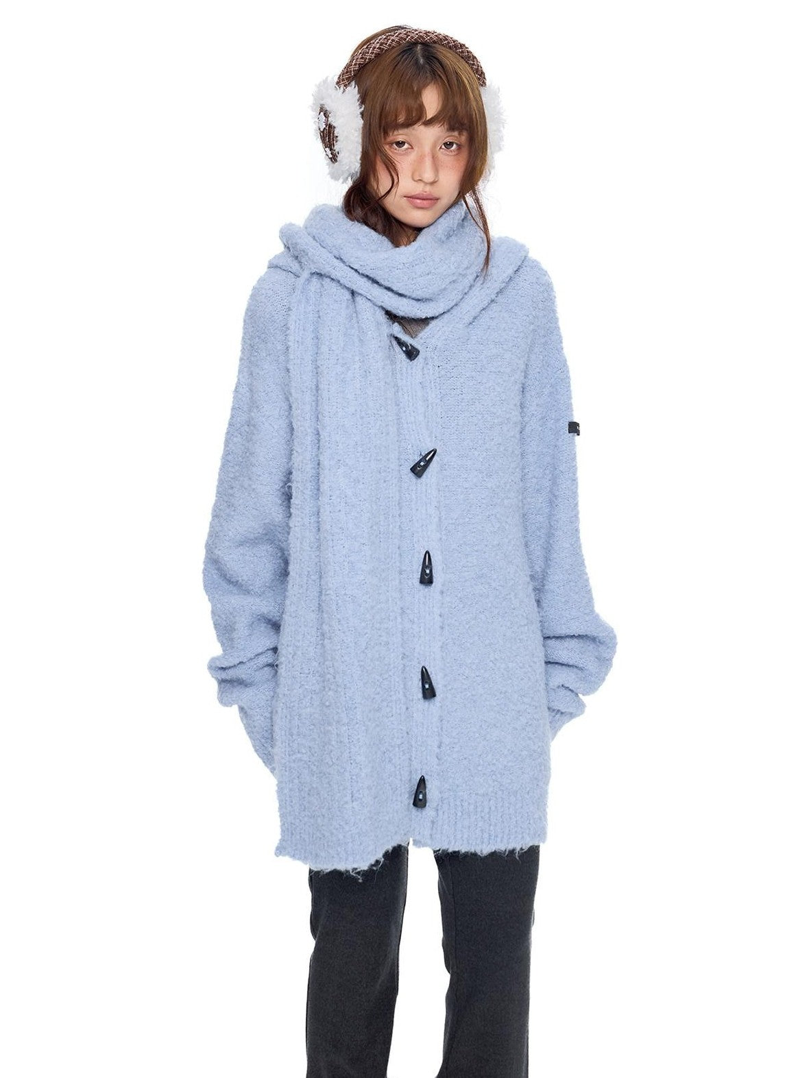 EZEK Slouchy Speckled Textured Hooded Toggle Button Women's Knit Cardigans