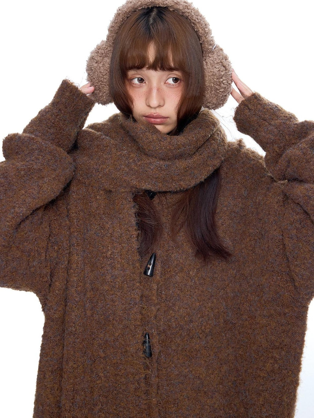 EZEK Slouchy Speckled Textured Hooded Toggle Button Women's Knit Cardigans