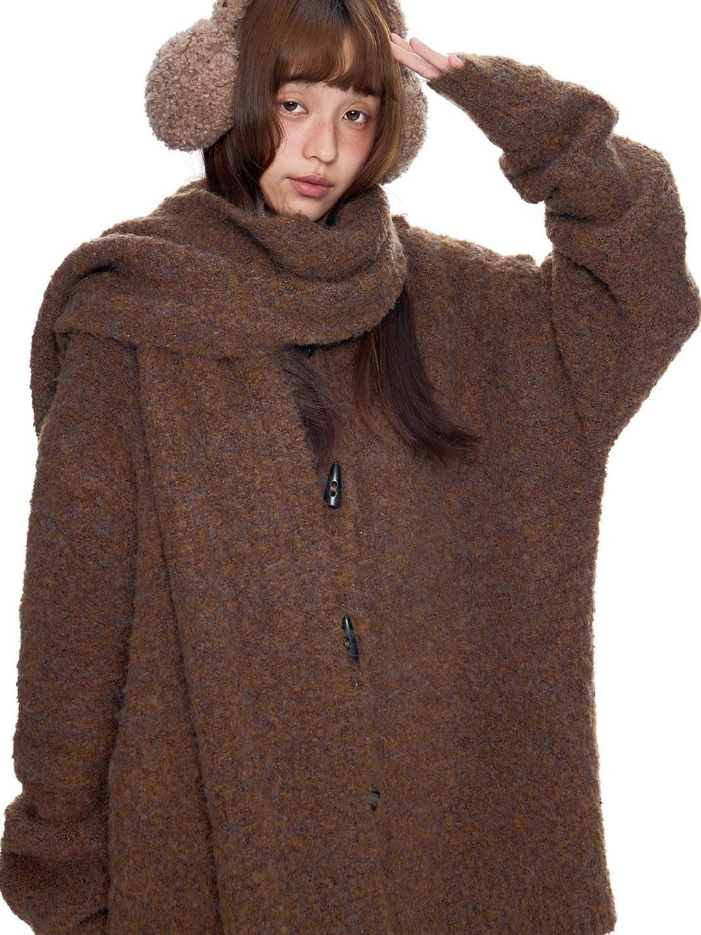 EZEK Slouchy Speckled Textured Hooded Toggle Button Women's Knit Cardigans