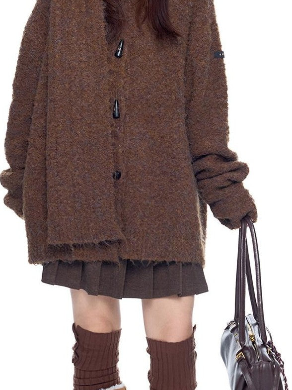 EZEK Slouchy Speckled Textured Hooded Toggle Button Women's Knit Cardigans