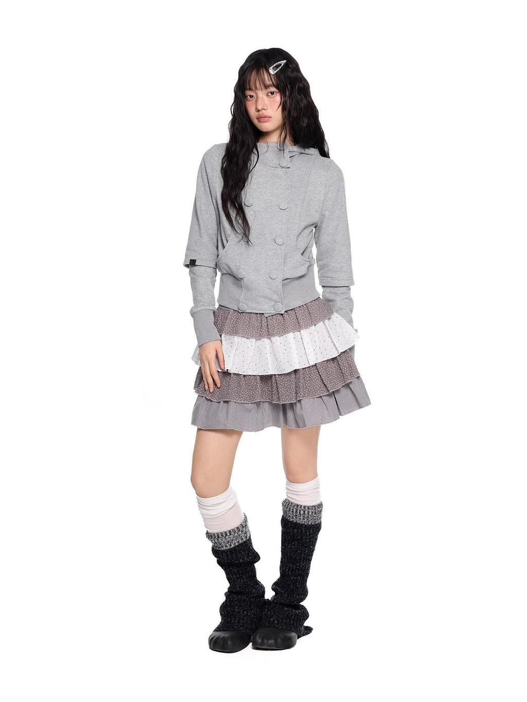 EZEK Spliced Double Breasted Fake Two Women's Cotton Blend Zip-up Hoodies