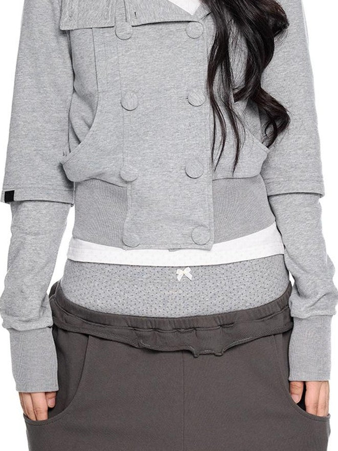 EZEK Spliced Double Breasted Fake Two Women's Cotton Blend Zip-up Hoodies
