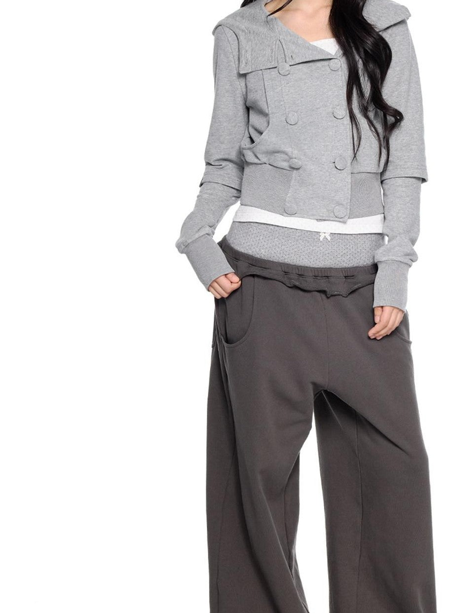 EZEK Spliced Double Breasted Fake Two Women's Cotton Blend Zip-up Hoodies