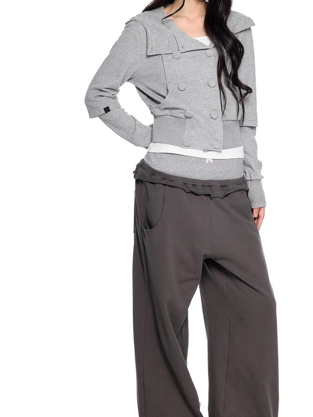 EZEK Spliced Double Breasted Fake Two Women's Cotton Blend Zip-up Hoodies
