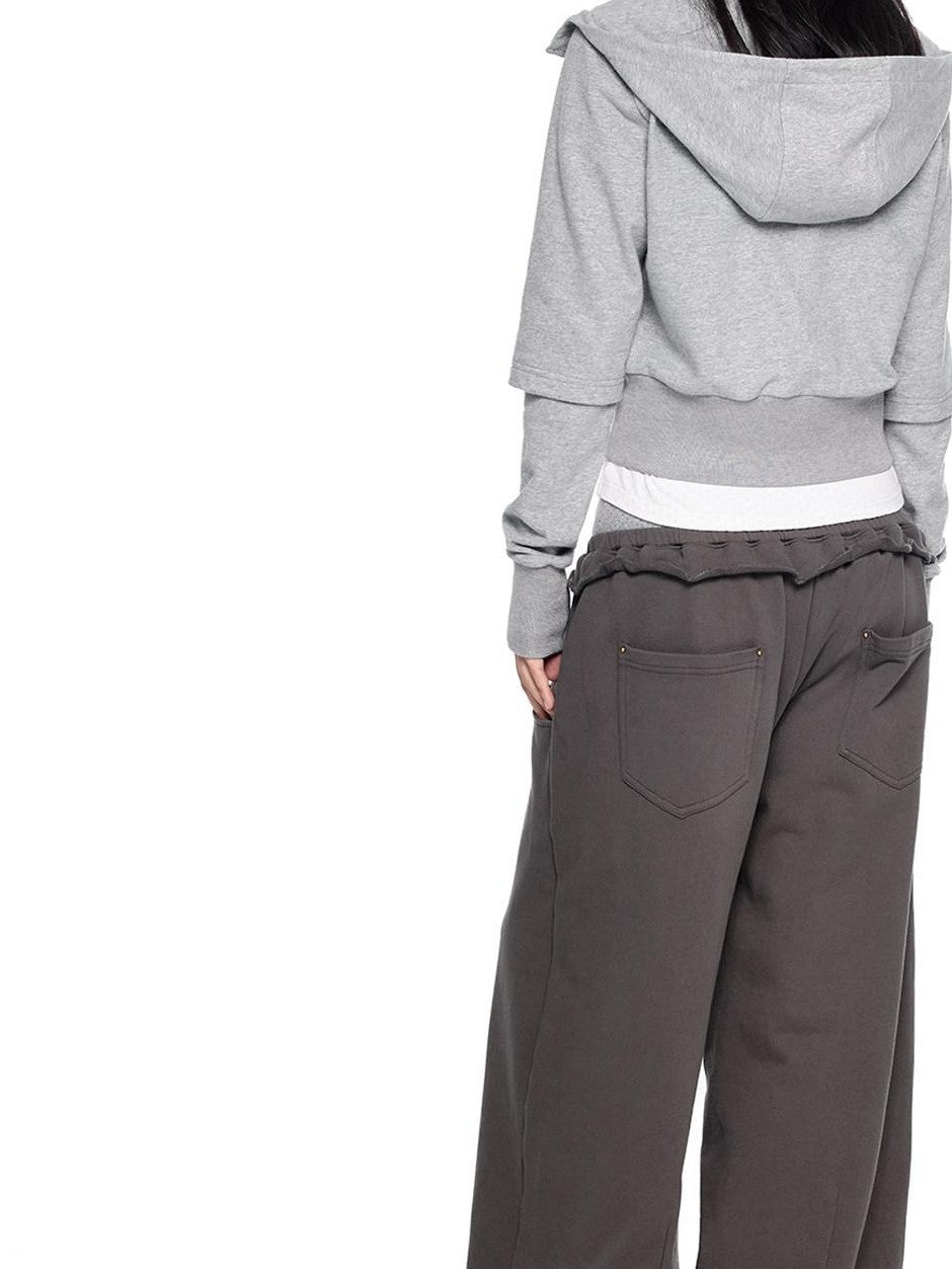EZEK Spliced Double Breasted Fake Two Women's Cotton Blend Zip-up Hoodies