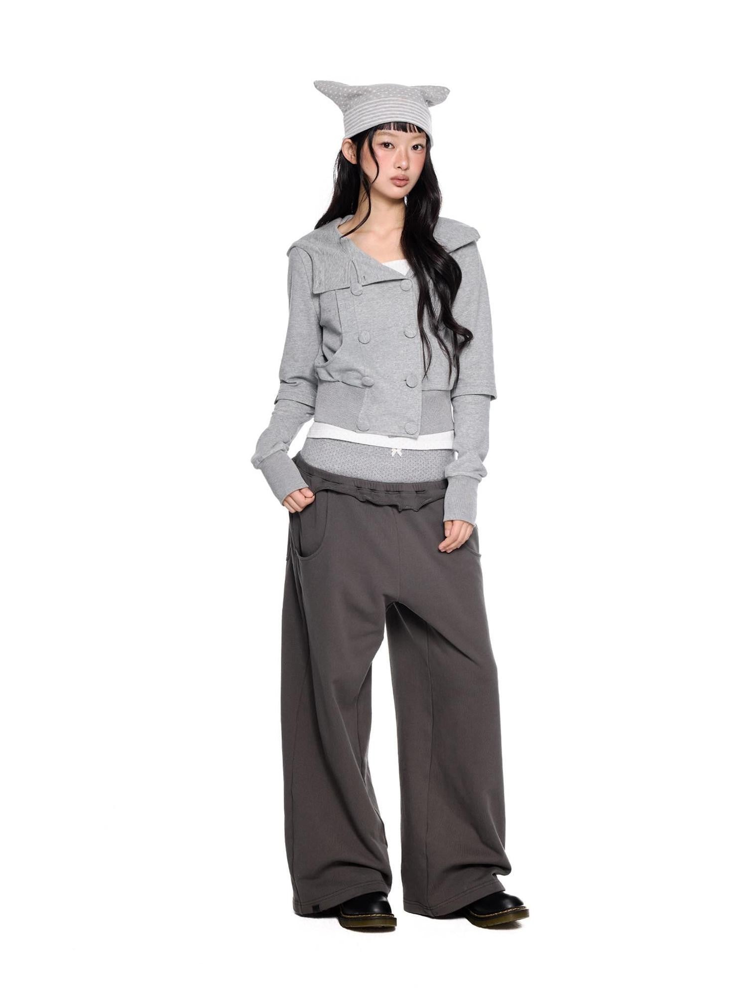 EZEK Spliced Double Breasted Fake Two Women's Cotton Blend Zip-up Hoodies