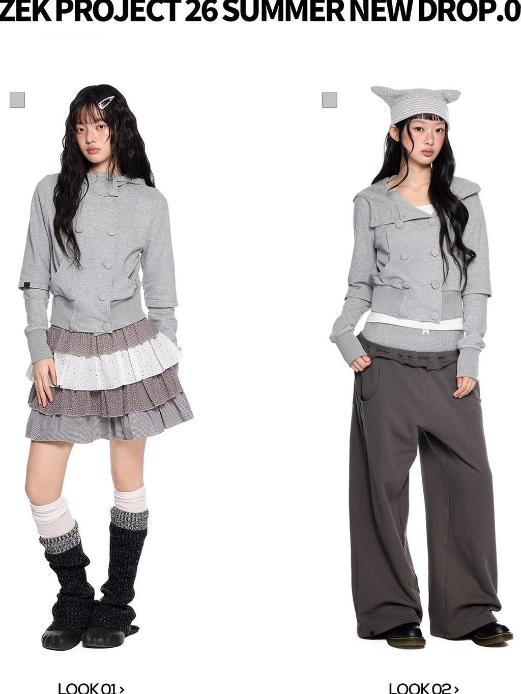 EZEK Spliced Double Breasted Fake Two Women's Cotton Blend Zip-up Hoodies