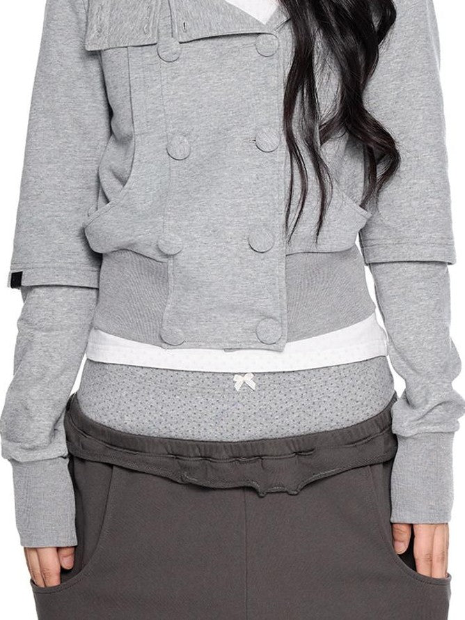 EZEK Spliced Double Breasted Fake Two Women's Cotton Blend Zip-up Hoodies