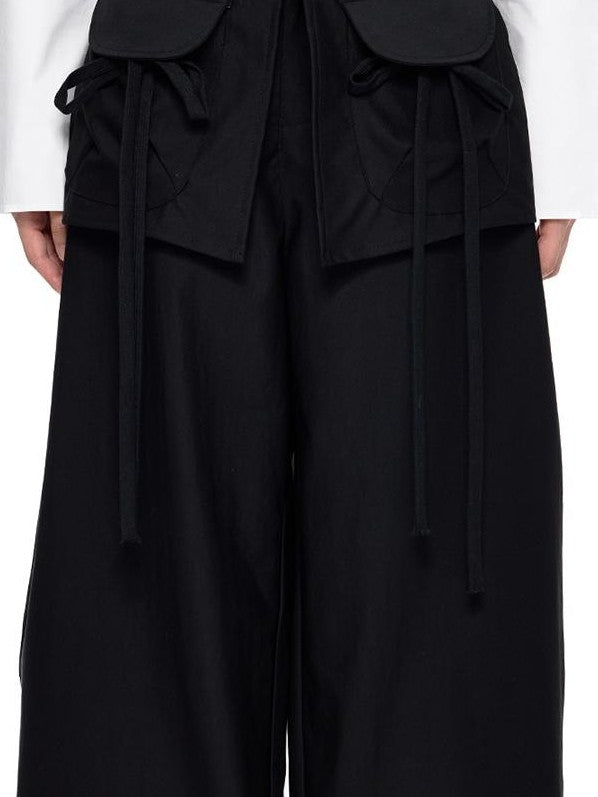 EZEK Spliced Drawstring Pocket Relaxed Fit Women's Polyester Wide-leg Pants