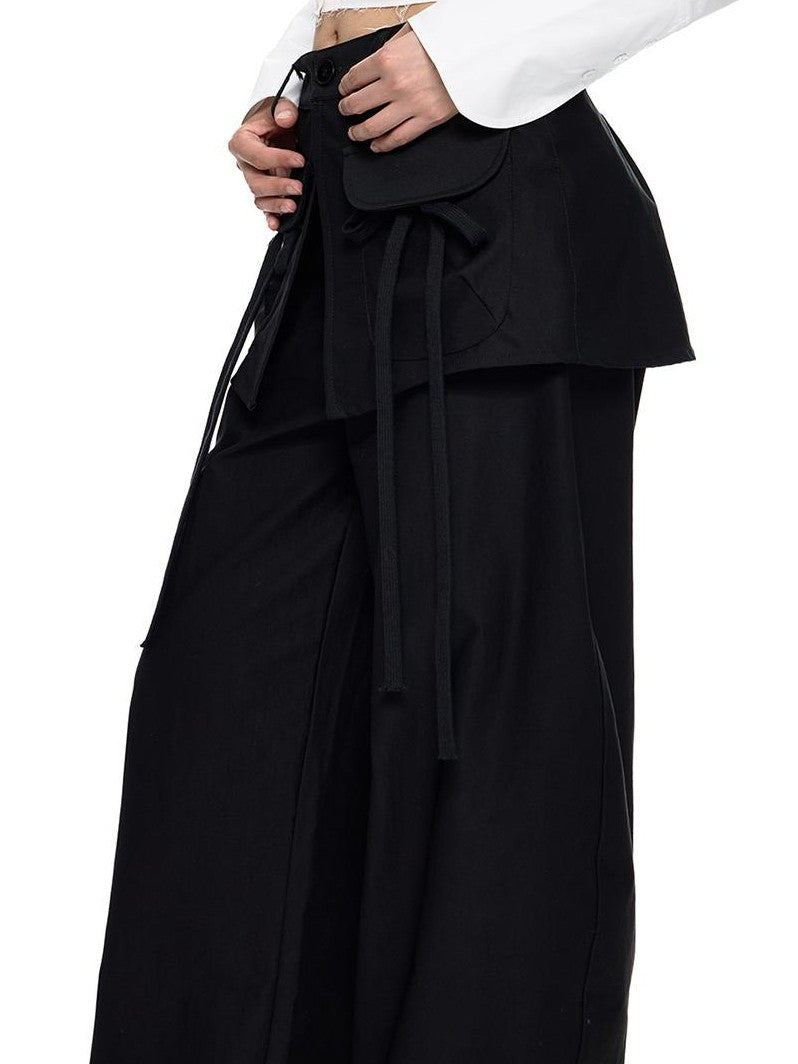 EZEK Spliced Drawstring Pocket Relaxed Fit Women's Polyester Wide-leg Pants