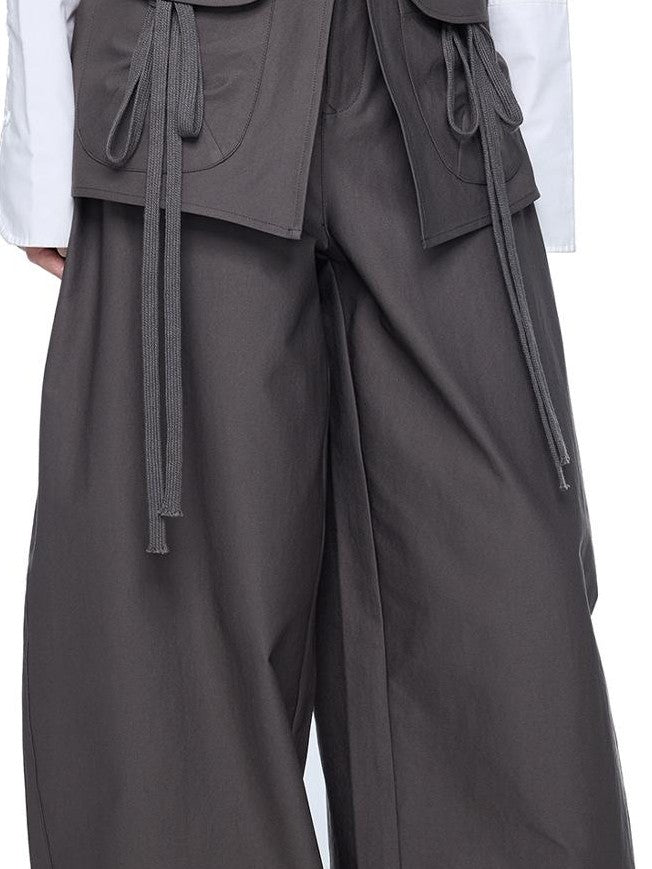 EZEK Spliced Drawstring Pocket Relaxed Fit Women's Polyester Wide-leg Pants