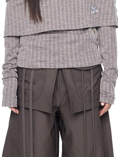 EZEK Spliced Drawstring Pocket Relaxed Fit Women's Polyester Wide-leg Pants