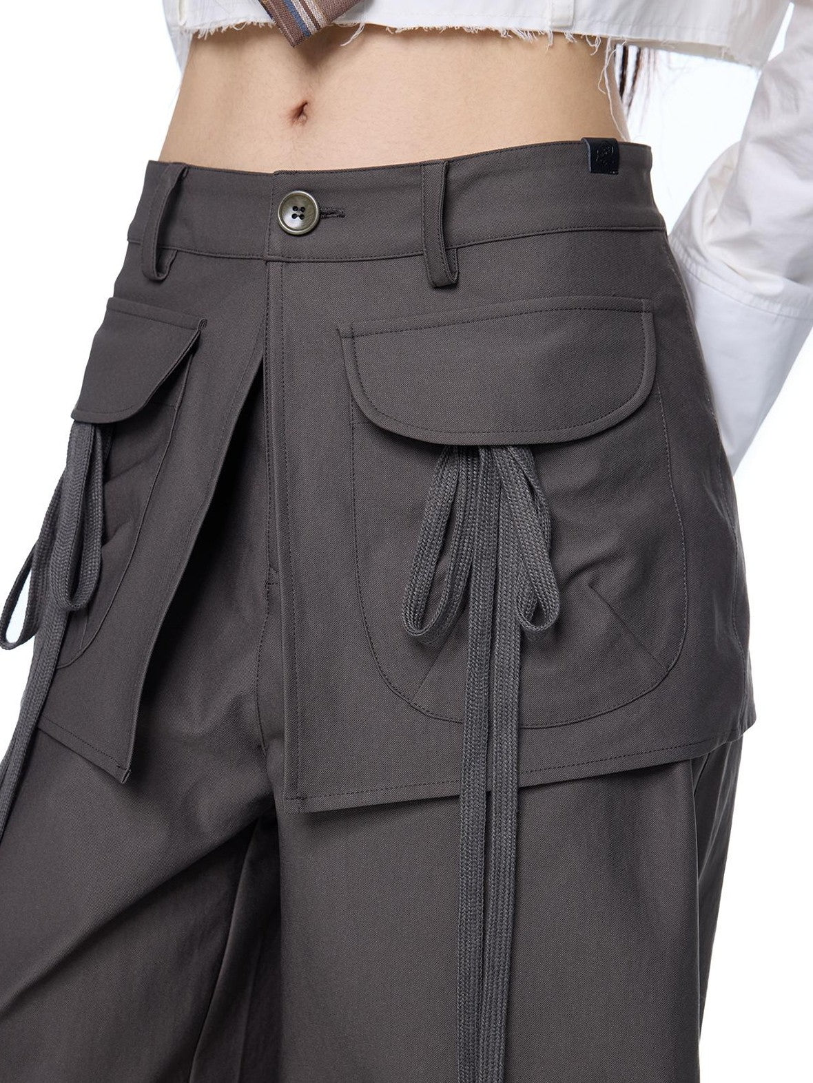 EZEK Spliced Drawstring Pocket Relaxed Fit Women's Polyester Wide-leg Pants
