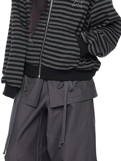 EZEK Spliced Drawstring Pocket Relaxed Fit Women's Polyester Wide-leg Pants