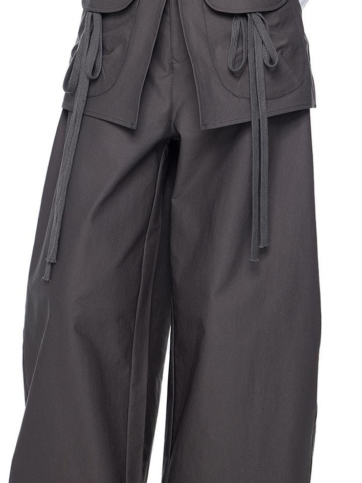 EZEK Spliced Drawstring Pocket Relaxed Fit Women's Polyester Wide-leg Pants