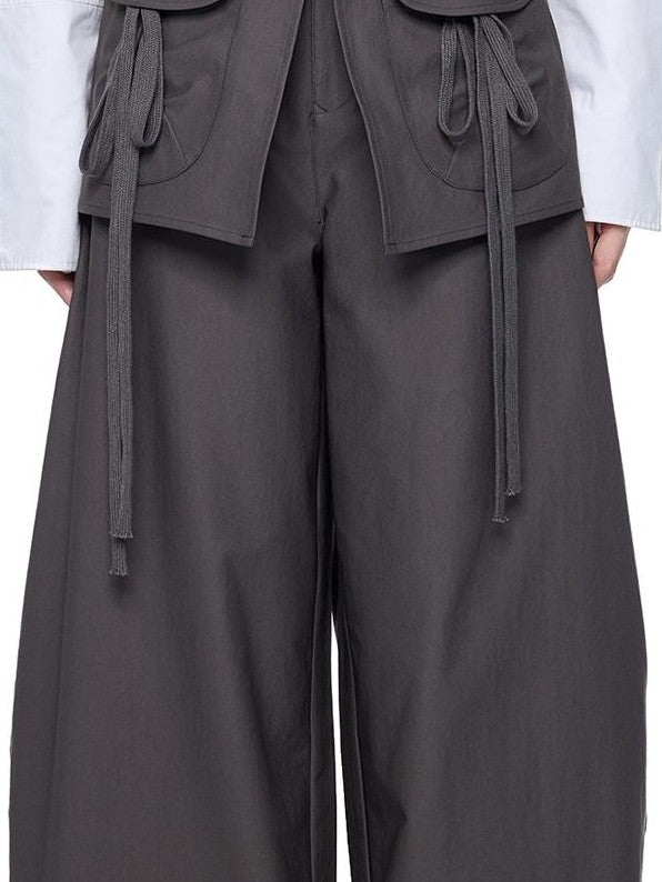 EZEK Spliced Drawstring Pocket Relaxed Fit Women's Polyester Wide-leg Pants