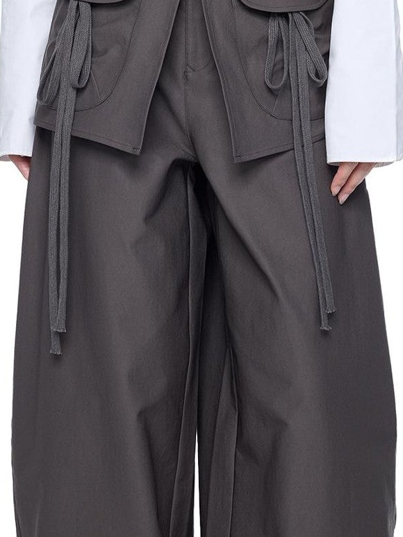 EZEK Spliced Drawstring Pocket Relaxed Fit Women's Polyester Wide-leg Pants