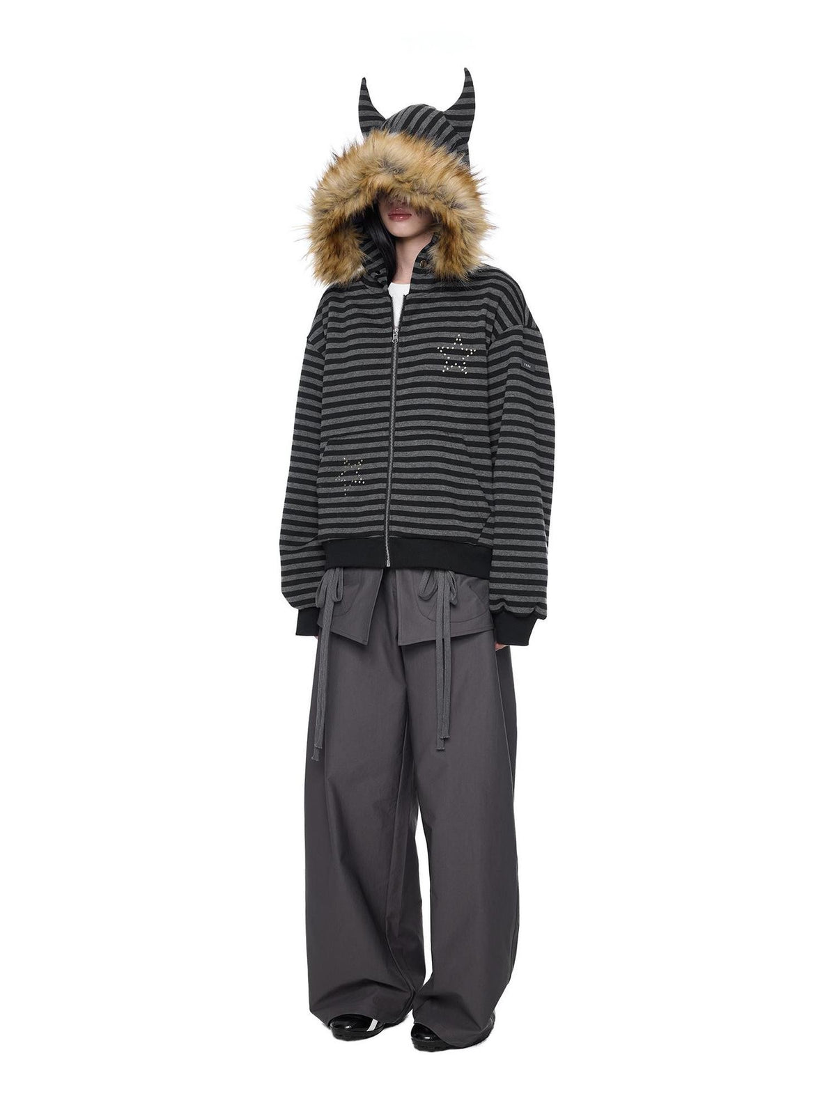 EZEK Spliced Drawstring Pocket Relaxed Fit Women's Polyester Wide-leg Pants