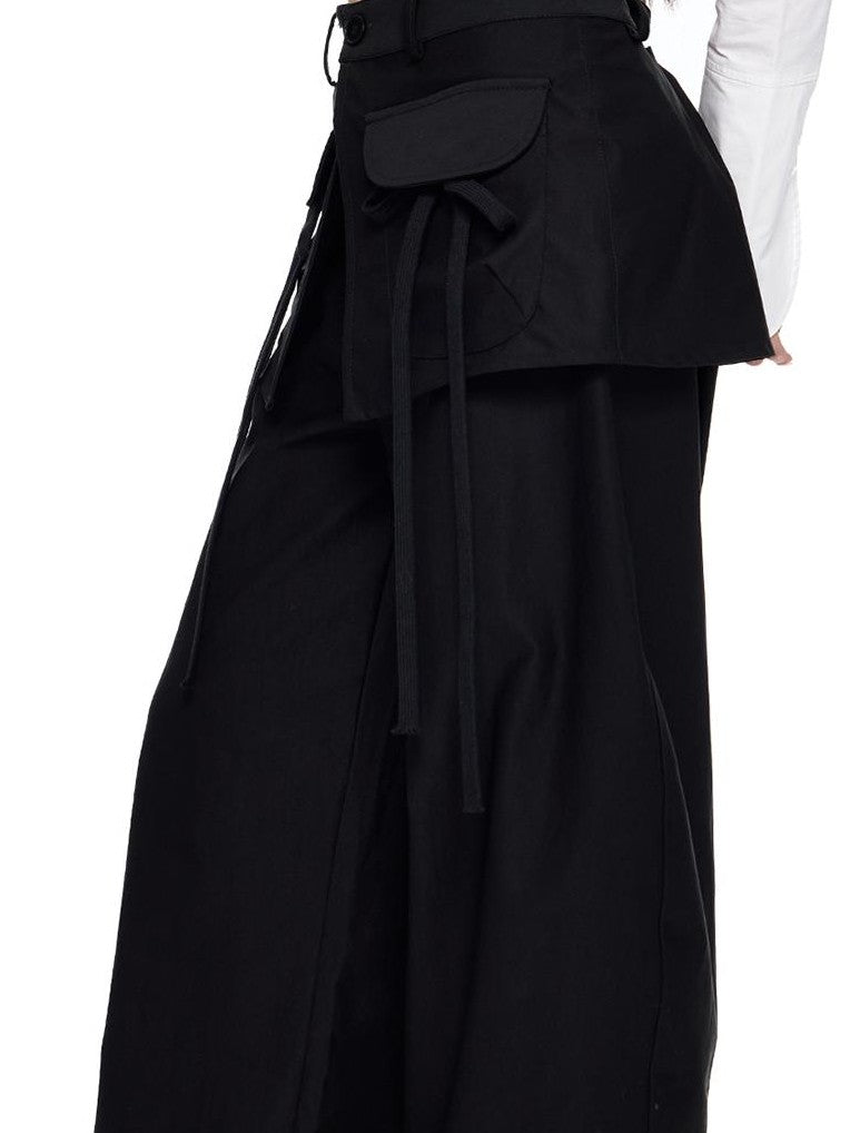 EZEK Spliced Drawstring Pocket Relaxed Fit Women's Polyester Wide-leg Pants
