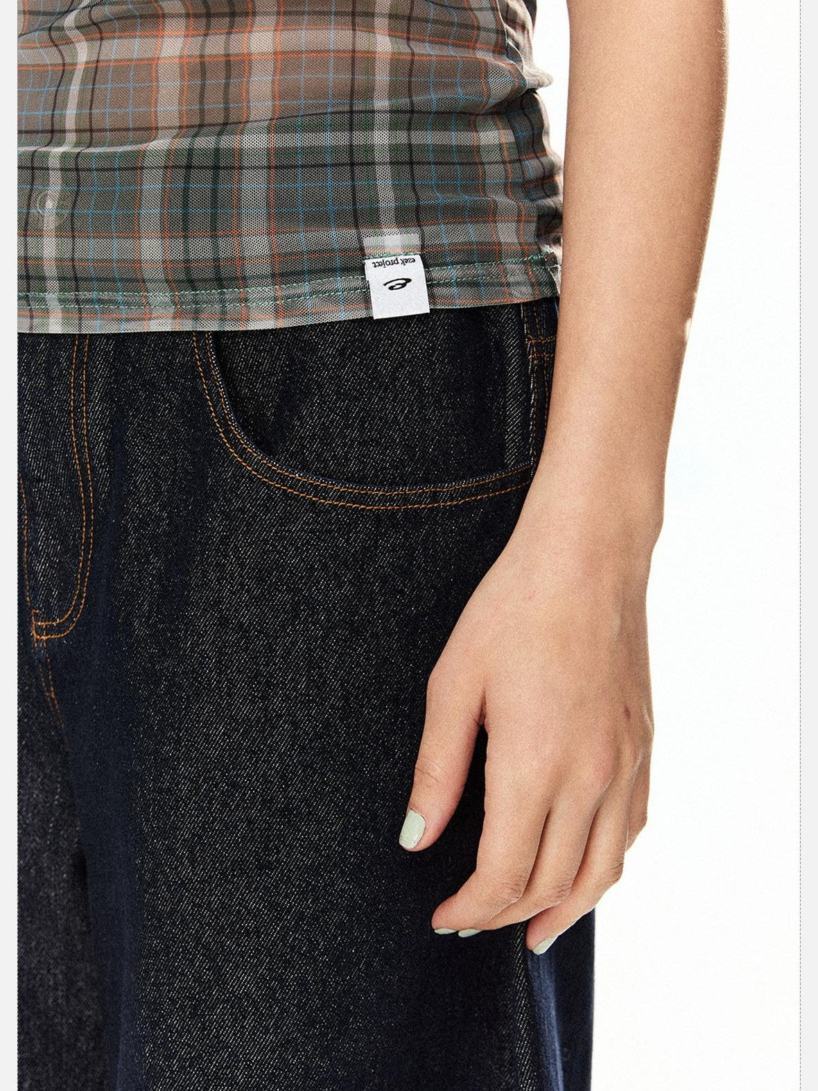 EZEK Star Applique Plaid Women's Breathable Mesh Slim Crop Short Sleeve T-shirts