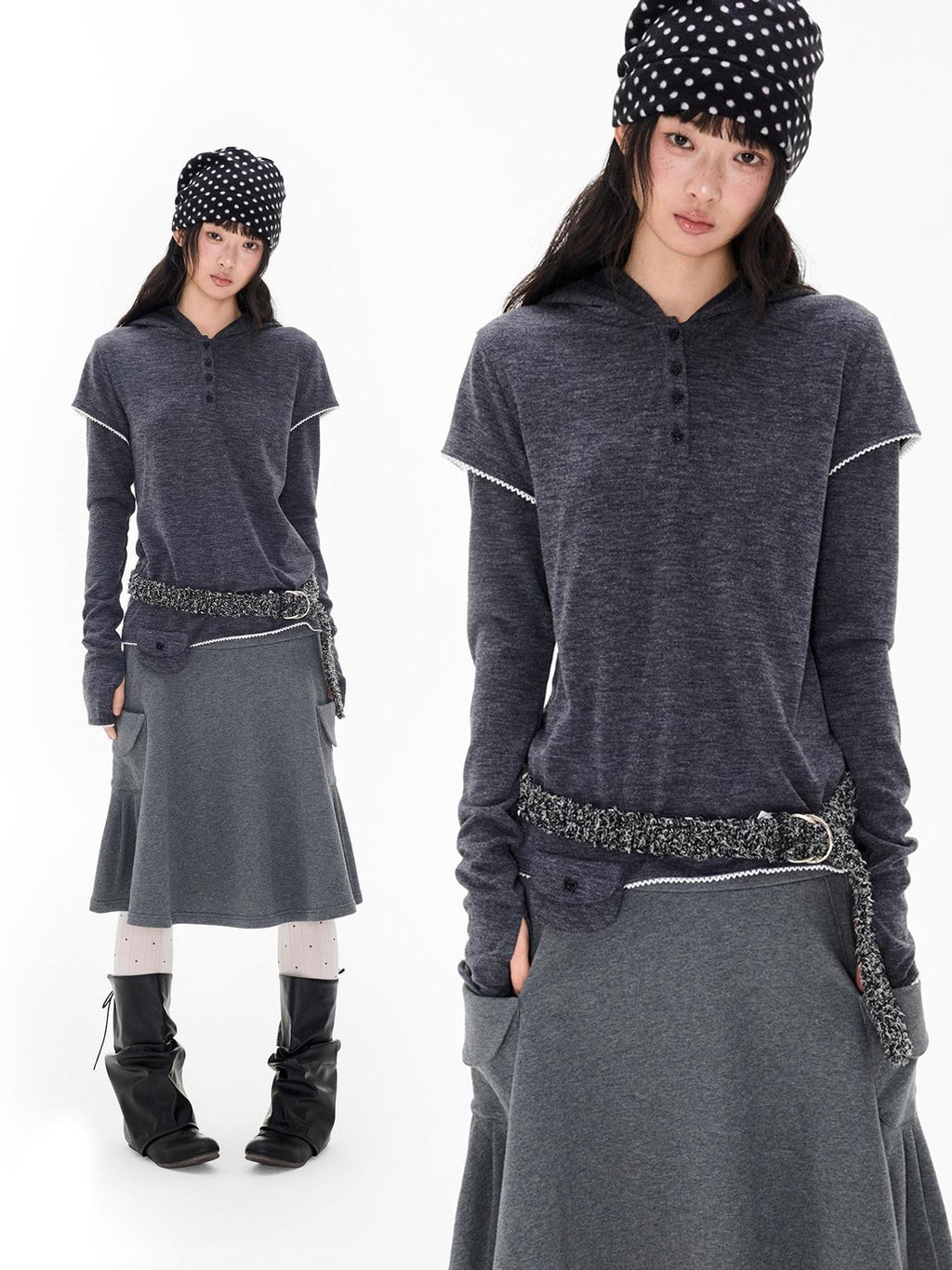 EZEK Star Button Print Hooded Henley Women's Bamboo Long Sleeve T-shirts