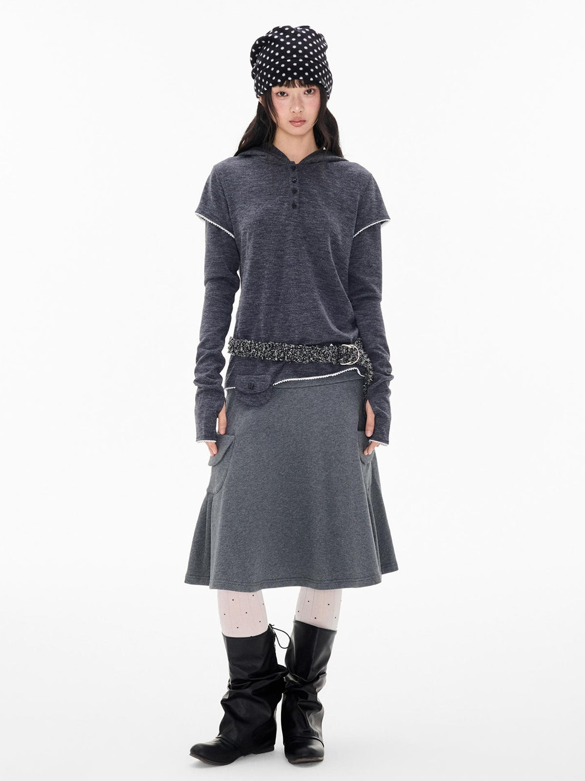 EZEK Star Button Print Hooded Henley Women's Bamboo Long Sleeve T-shirts
