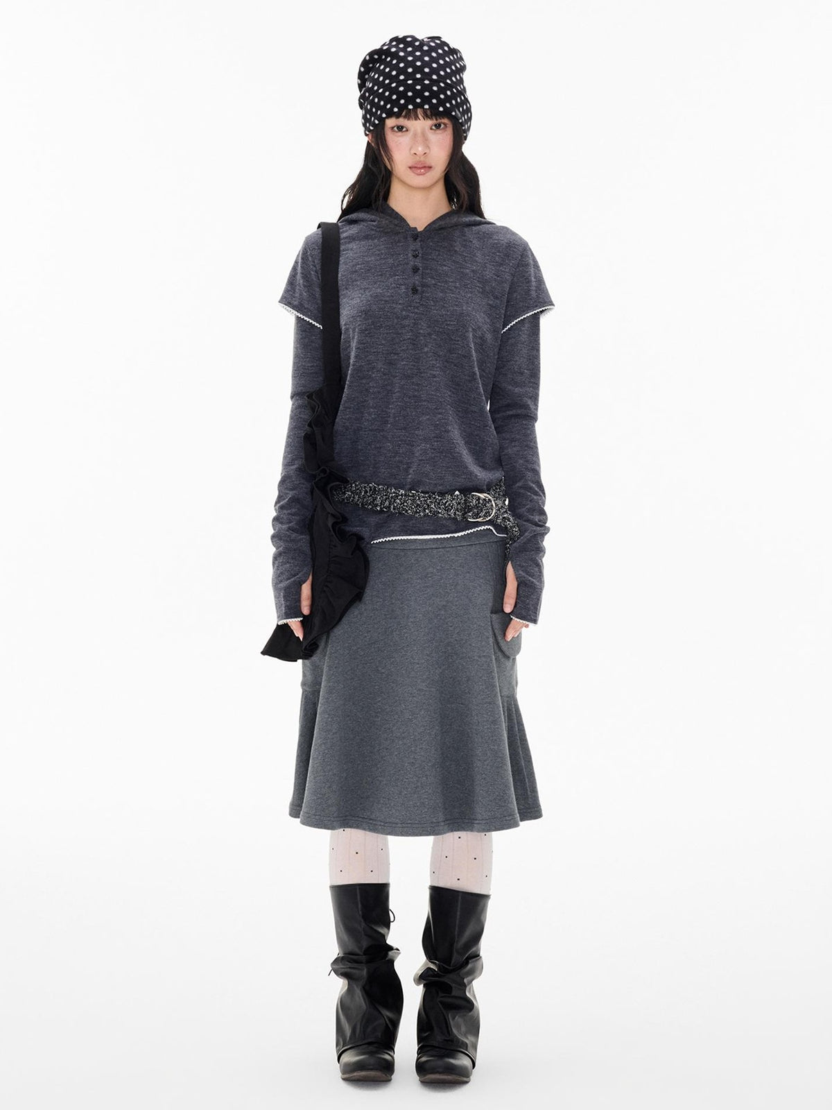 EZEK Star Button Print Hooded Henley Women's Bamboo Long Sleeve T-shirts