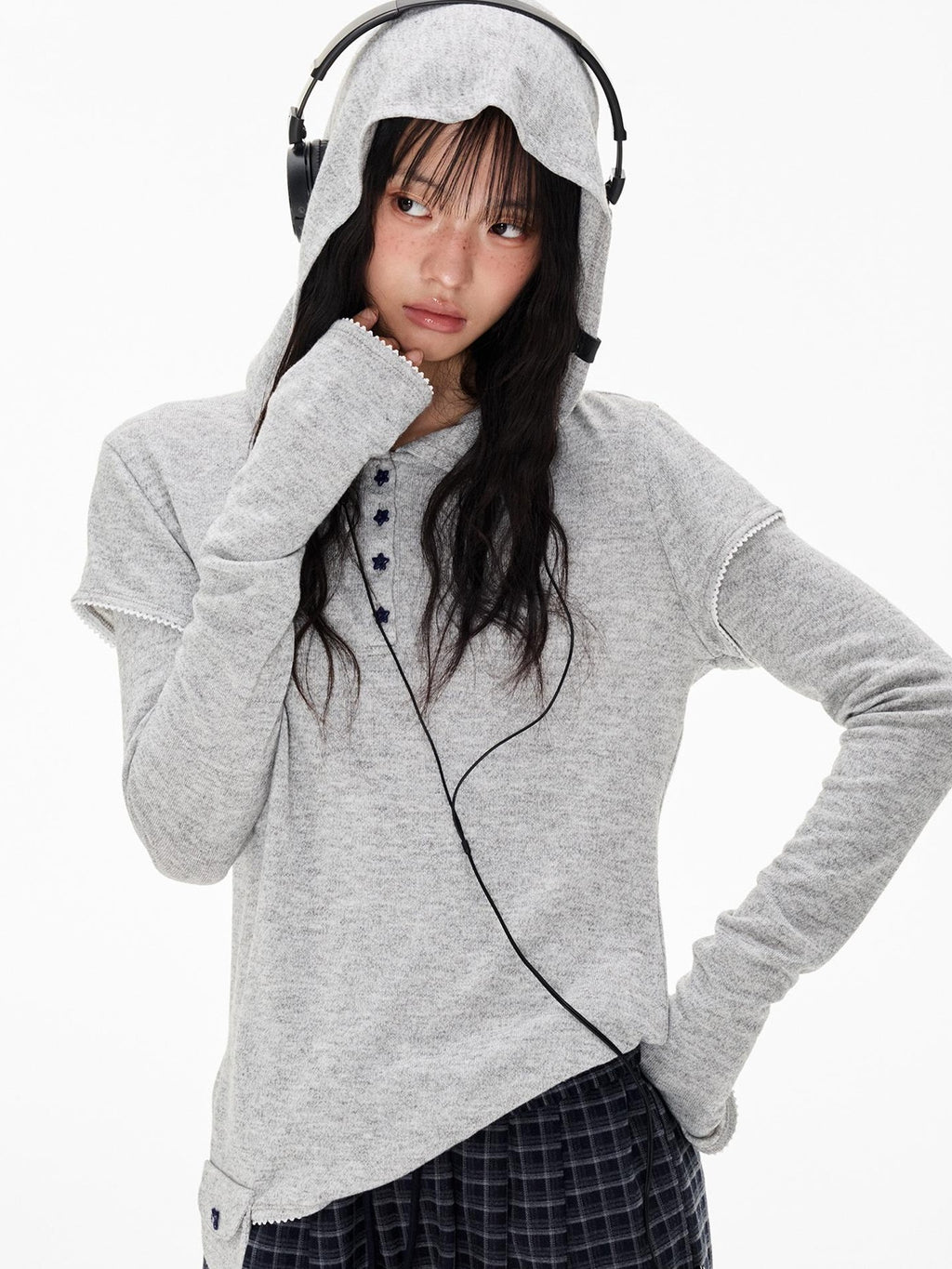 EZEK Star Button Print Hooded Henley Women's Bamboo Long Sleeve T-shirts