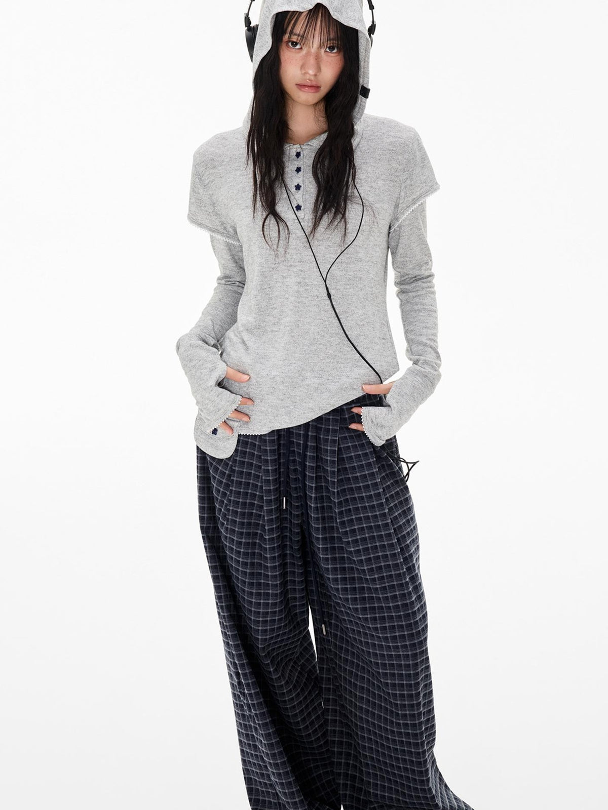 EZEK Star Button Print Hooded Henley Women's Bamboo Long Sleeve T-shirts