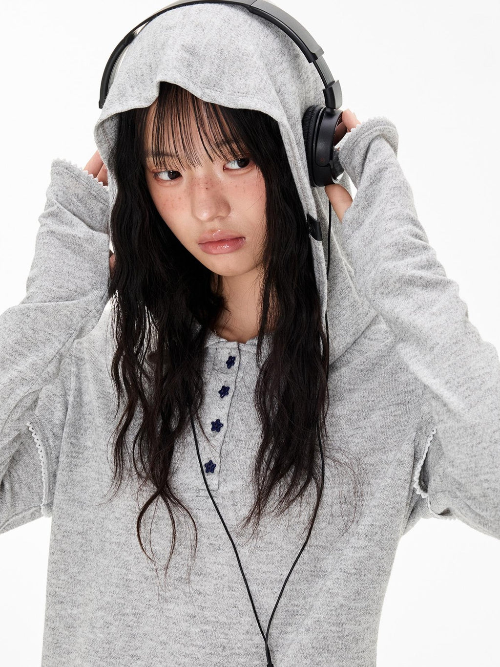 EZEK Star Button Print Hooded Henley Women's Bamboo Long Sleeve T-shirts