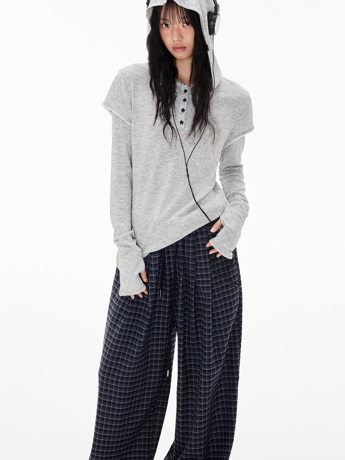 EZEK Star Button Print Hooded Henley Women's Bamboo Long Sleeve T-shirts