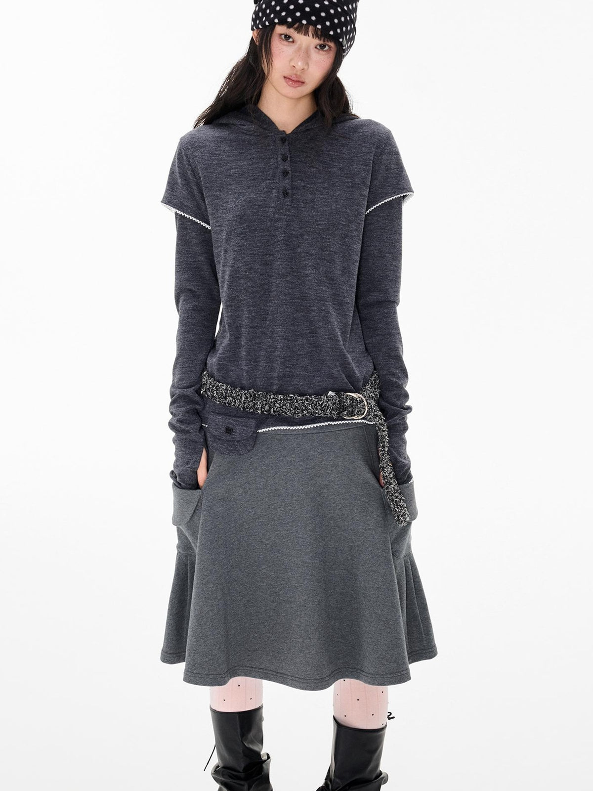 EZEK Star Button Print Hooded Henley Women's Bamboo Long Sleeve T-shirts
