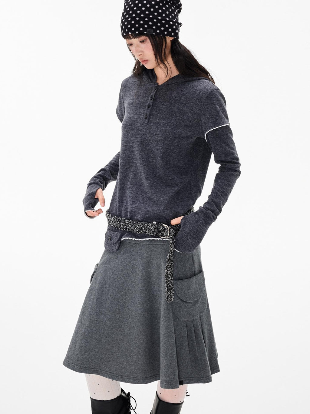 EZEK Star Button Print Hooded Henley Women's Bamboo Long Sleeve T-shirts