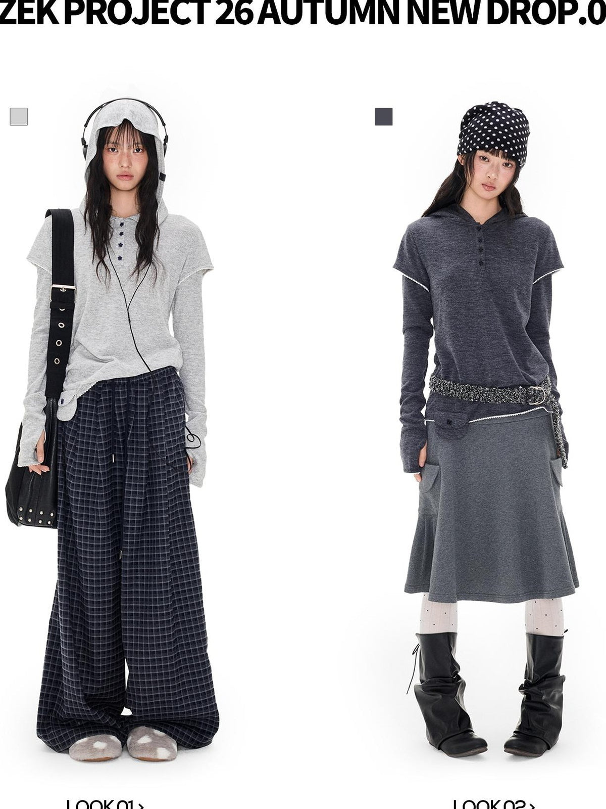 EZEK Star Button Print Hooded Henley Women's Bamboo Long Sleeve T-shirts