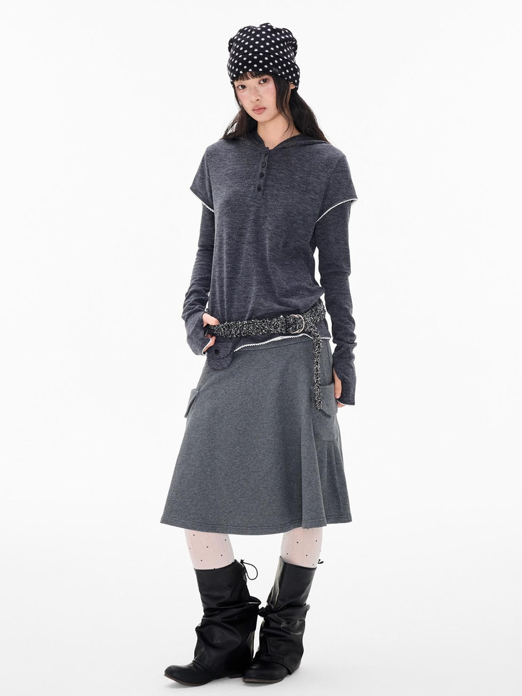 EZEK Star Button Print Hooded Henley Women's Bamboo Long Sleeve T-shirts
