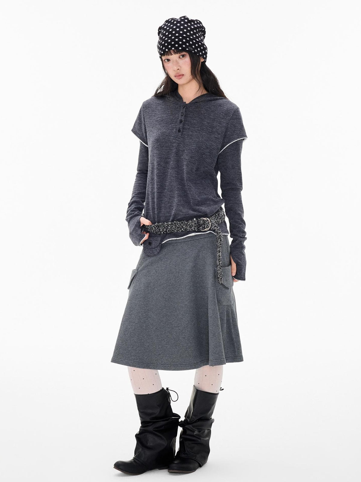 EZEK Star Button Print Hooded Henley Women's Bamboo Long Sleeve T-shirts